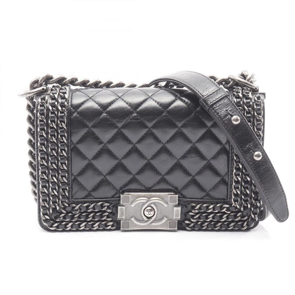 Chanel Boy Shoulder Bag Leather Lambskin Sheepskin Black